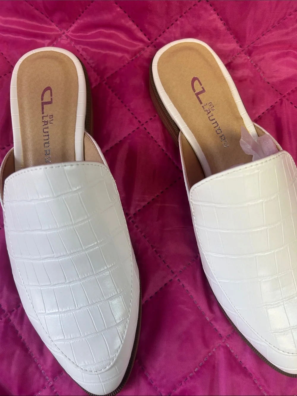 CL by Laundry White Croc-Embossed Slip-On Mules